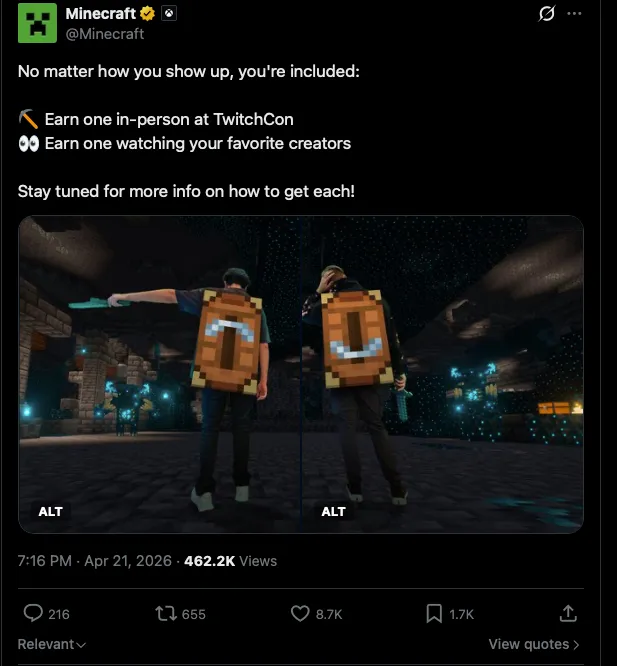 Minecraft TwitchCon announcement tweet